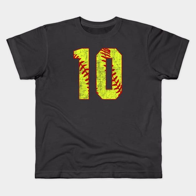 Fastpitch Softball Number 10 #10 Softball Shirt Jersey Uniform Favorite Player Biggest Fan Kids T-Shirt by TeeCreations